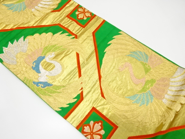 JAPANESE KIMONO / ANTIQUE FUKURO OBI / SILK / WOVEN CRANE & SHOKKO